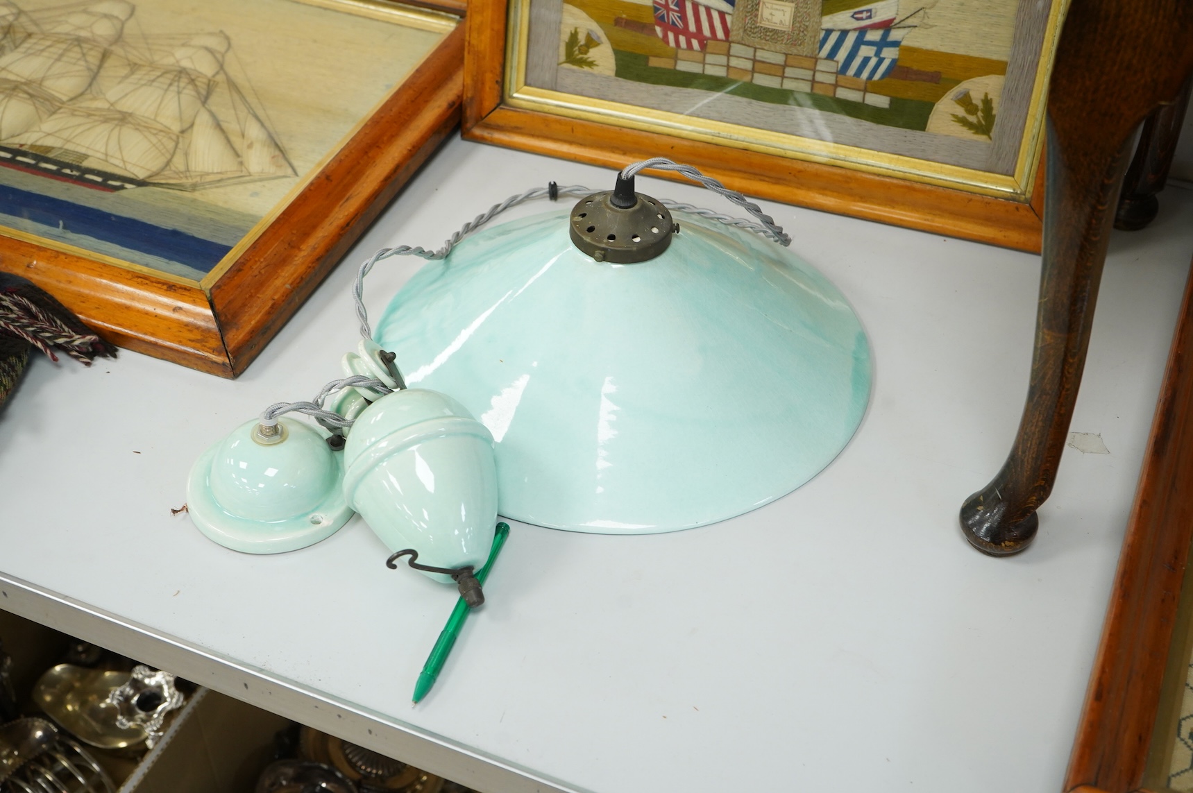 A French eathernware 'rise and fall' light fitting